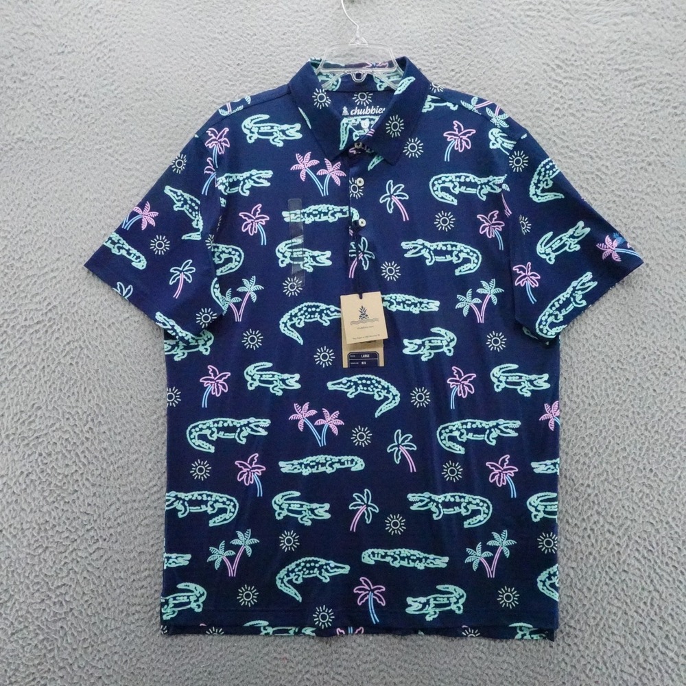 Chubbies The Neon Glade Performance Polo Alligator Print Blue Large NEW
